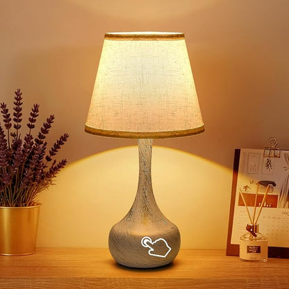 3-Way Dimmable Touch Table Lamps for Nightstand - Small Bedside Lamps with Fabric Shade in Black, Farmhouse Style Desk Lamp for Bedroom, Kids Room, Living Room, Home Office & Reading (White)
