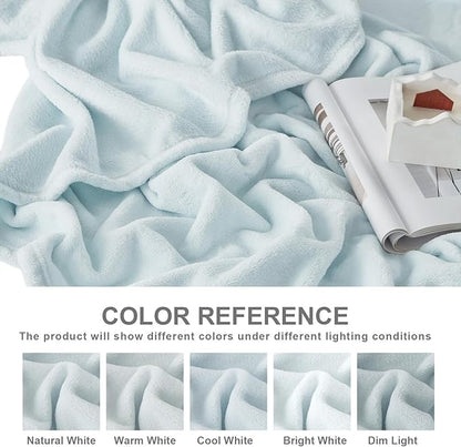 Hansleep Fleece Ice Blue Throw Blanket, Super Soft Flannel Fuzzy Plush Cozy Blanket for All Seasons, Ice Blue, Throw 50x60 Inches