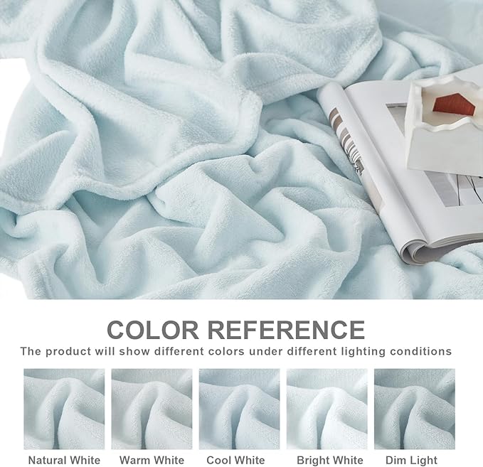 Hansleep Fleece Ice Blue Queen Blanket, Super Soft Flannel Fuzzy Plush Cozy Blanket for All Seasons, Ice Blue, Queen 90x90 Inches