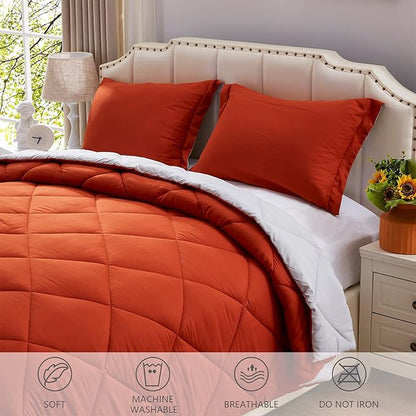 NexHome Twin Comforter Set Burnt Orange&Light Grey,2 Pieces Lightweight Comforters Twin Size Reversible Bedding Comforters Sets,Down Alternative Comforter Bed Set Quilt Blanket