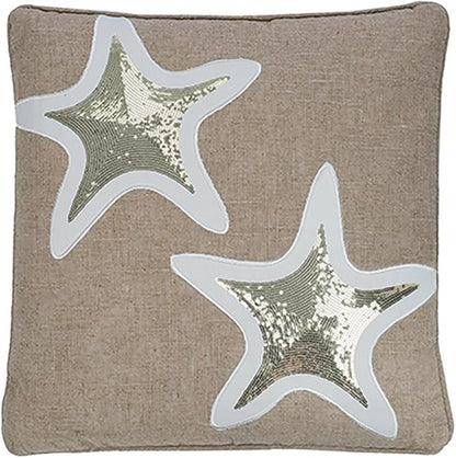 Levtex Home - Blue Maui - Decorative Pillow (18 x 18in.) - Appliqued Starfish - Tan, White, and Gold