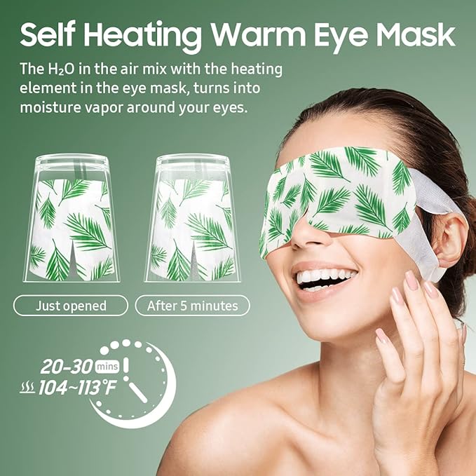 30Packs Steam Eye Mask, Heated Eye Mask Warm Compress for Eyes, Self Heating Disposable Steam Mask for Home Sleep, Spa, Travel Essentials & Relaxation Gifts, Stocking Stuffers (Tea Tree)