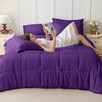 JOLLYVOGUE California King Comforter Set, Ultra-Soft Bed in a Bag Cal King Size 7 Pieces, Oeko-TEX Certified Bedding Set with Down Alternative Comforter, Sheets, Pillowcases & Shams, Purple