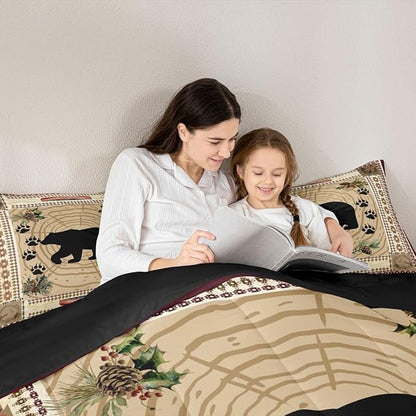 Erosebridal Black Bear Queen Comforter Set - Rustic Cabin Decor Bedding with Tribal Wild Animals, Western Swirls, Paw Print - Quilted Down Comforter for Exotic Nordic Style Bedroom Decor