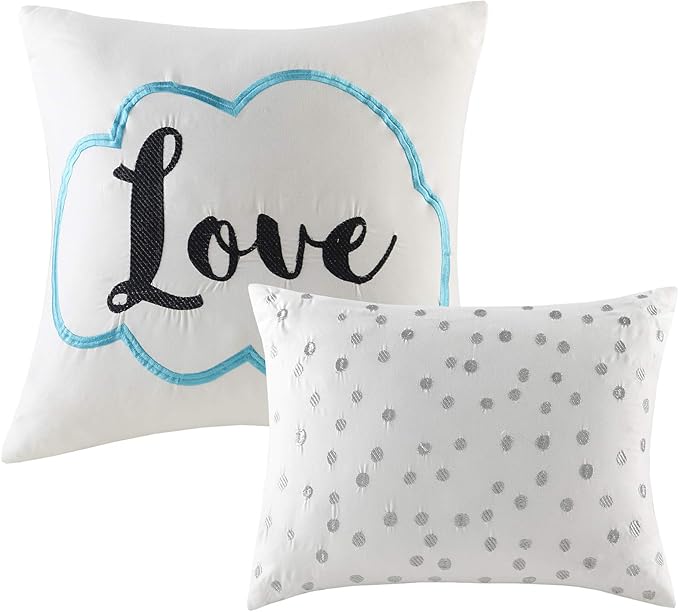 Intelligent Design Raina King / Cal King Comforter Set, Soft Microfiber Comforter Set King, Modern Geometric Metallic Bed Set, 5 Pieces College Bedding Comforter Set with 2 Shams, 2 Toss Pillows Aqua