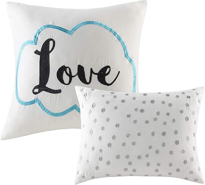 Intelligent Design Raina King / Cal King Comforter Set, Soft Microfiber Comforter Set King, Modern Geometric Metallic Bed Set, 5 Pieces College Bedding Comforter Set with 2 Shams, 2 Toss Pillows Aqua
