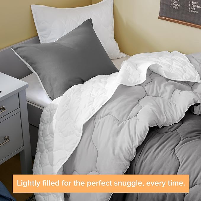 Comfort Spaces Comforter Set Vibrant Reversible Comforters Twin Size Quilted Bedding Set, All Season Lightweight Bedding, Soft Microfiber Comforter, Vixie, Grey/Light Grey Twin/Twin XL 2 Piece