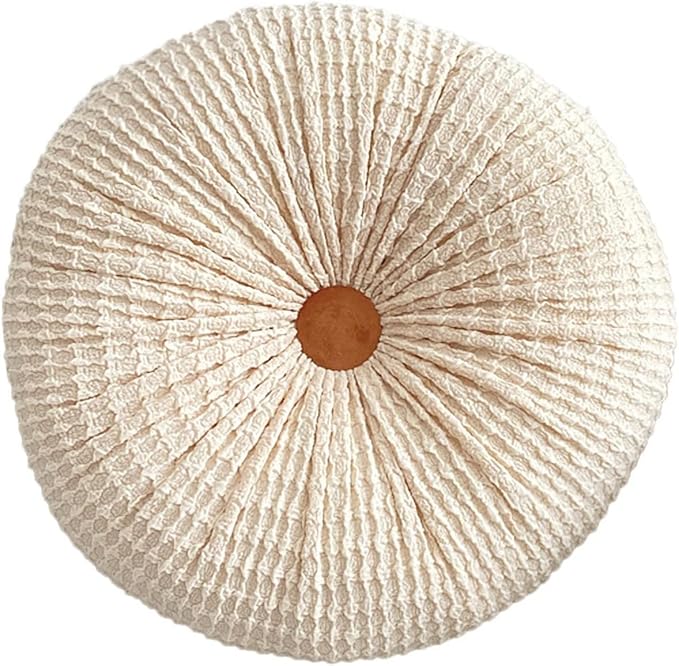 S_SSOY Round Throw Pillow for Couch Decorative 13"X13" Pumpkin Round Velvet Cushion for Sofa Bed Chair Floor Car Decorative (Cream)