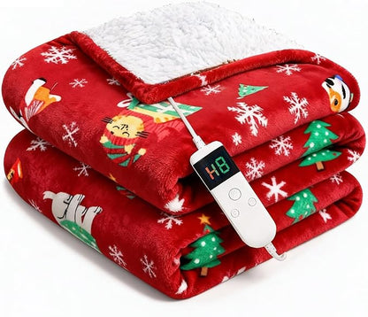 Electric Blanket Heated Throw, Soft Flannel 50"x60" Plaid Heating Blanket with 8 Hours Auto Off 10 Fast Heating Levels Machine Washable Sherpa Heated Blanket with Overheating Protection