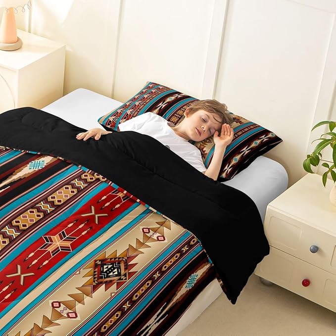 Aztec Bedding Set Ethnic Tribal Arrow Comforter Set,Vintage Southwestern Native Bohemian Quilt Twin,Western Star Duvet Insert Exotic Geometric Diamond Stripes Room Decor,Burnt Sienna Brown