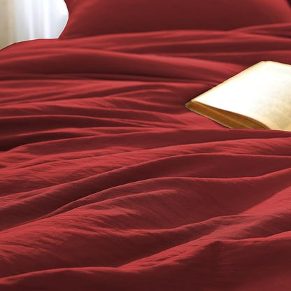WRENSONGE Full Size Comforter Sets - 3 Pieces Bright Red Comforter Prewashed Soft Lightweight for All Seasons, Fluffy Down Alternative Comforter Full Size with 2 Pillow Shams