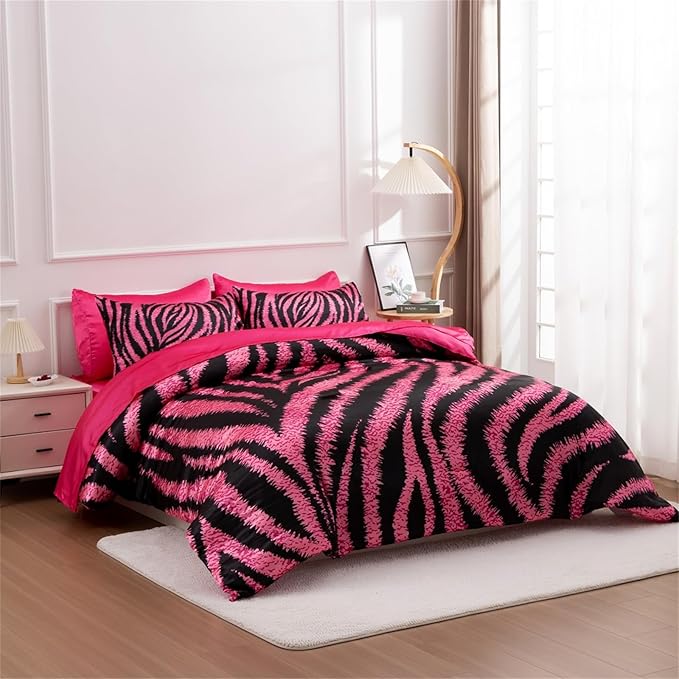 A Nice Night Zebra Printed,Satin Silky Soft Quilt Sexy Luxury Super Soft Microfiber Comforter Quilt Bedding Comforter Set, Light Weighted (Rose, Queen(88-by-88-inches))