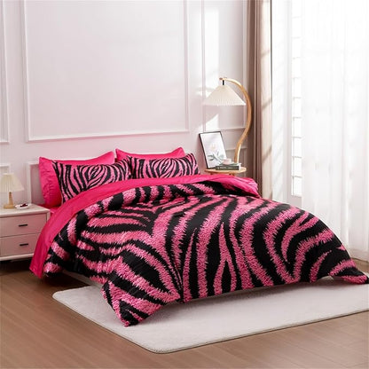 A Nice Night Zebra Printed,Satin Silky Soft Quilt Sexy Luxury Super Soft Microfiber Comforter Quilt Bedding Comforter Set, Light Weighted (Rose, Queen(88-by-88-inches))