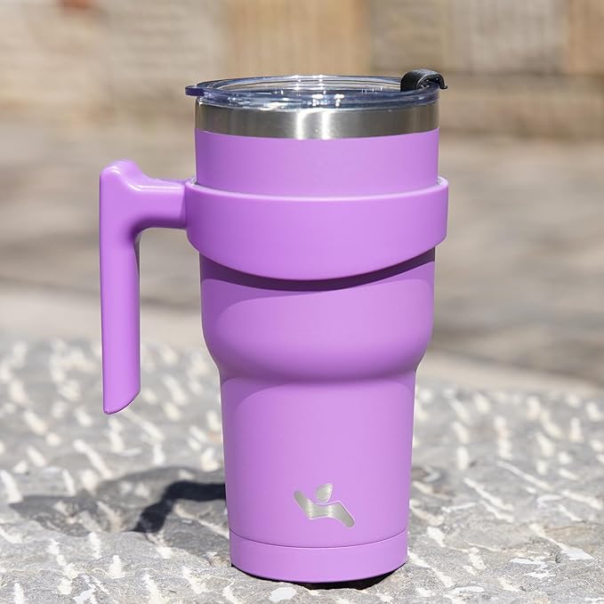 30 oz Tumbler with Handle and 2 Straw 2 Lid, Insulated Water Bottle Stainless Steel Vacuum Cup Reusable Travel Mug, Light Pink