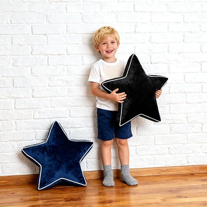 Star Pillow - Decorative Throw Pillows Floor Cushion Accent Pillow for Sofa Bed Couch Bedroom Black