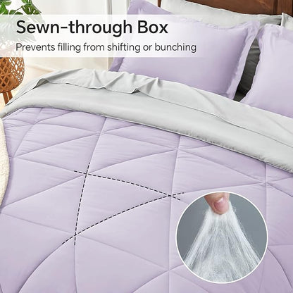 BEDELITE Twin XL Comforter Set 5 Pieces Bed in A Bag - Soft Microfiber Reversible Twin Extra Long Lavender Bed Set with Comforters, Sheets, Pillowcase & Sham, Cozy Bedding Sets for College Dorm Room