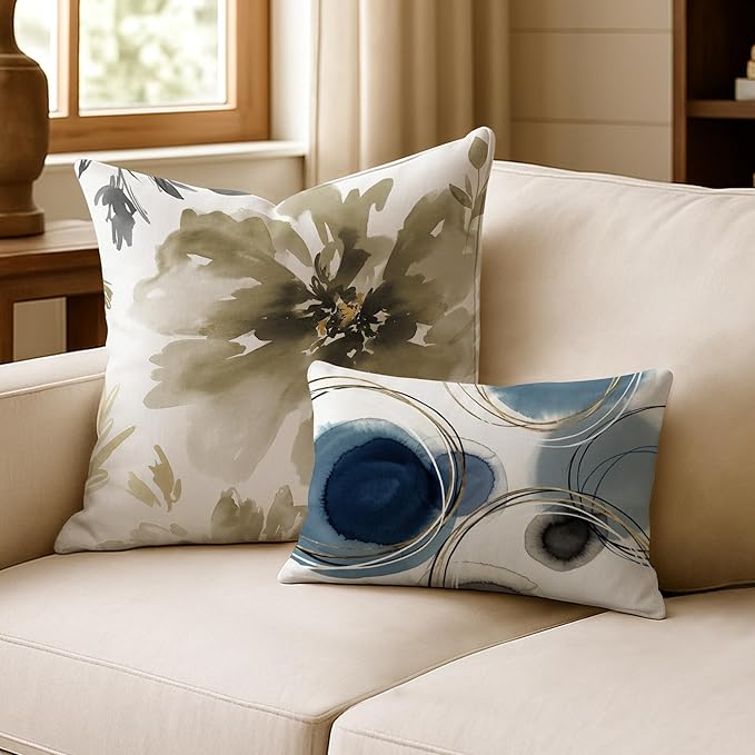 Americanflat 14x10 Throw Pillow with Sewn-in Insert - All-in-One Decorative Pillows - No Cover Needed - Soft and Durable Cushion for Bed or Sofa - Polyester - Blue, White, Black and Gold