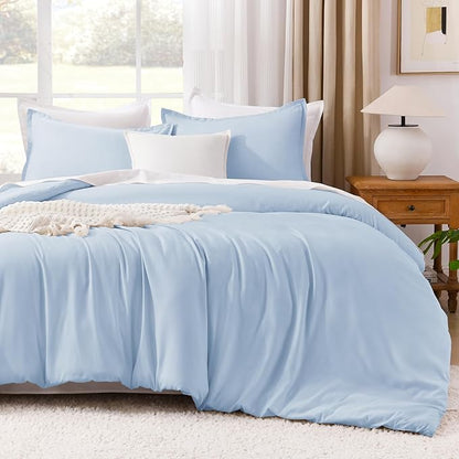 Litanika Comforters Light Blue Twin/Twin XL Size, 2 Pieces Lightweight Solid Bedding Comforter Set, All Season Fluffy Bed Set (66x90In Comforter & 1 Pillowcase)