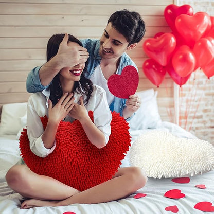 Barydat 2 Set 17 Inch Red Heart Shaped Pillows Valentines Heart Throw Pillows Decorations for Valentine Gift Living Room Sofa Office Sofa Cars Chairs (Red,White)