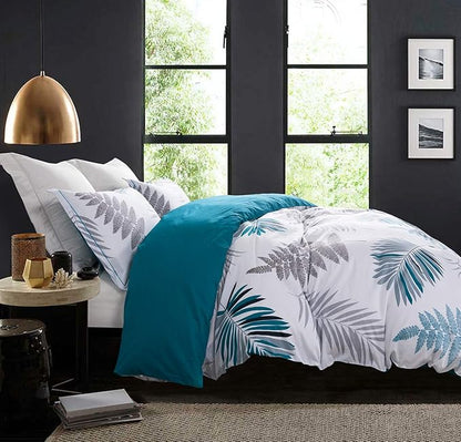 SLEEPBELLA Comforter Twin Size, 600 Thread Count Cotton Blue Floral with Khaki & Grey Leaves Pattern White Reversible Comforter Set,Down Alternative Bedding Set 2Pcs(Twin, Blue Botanical)
