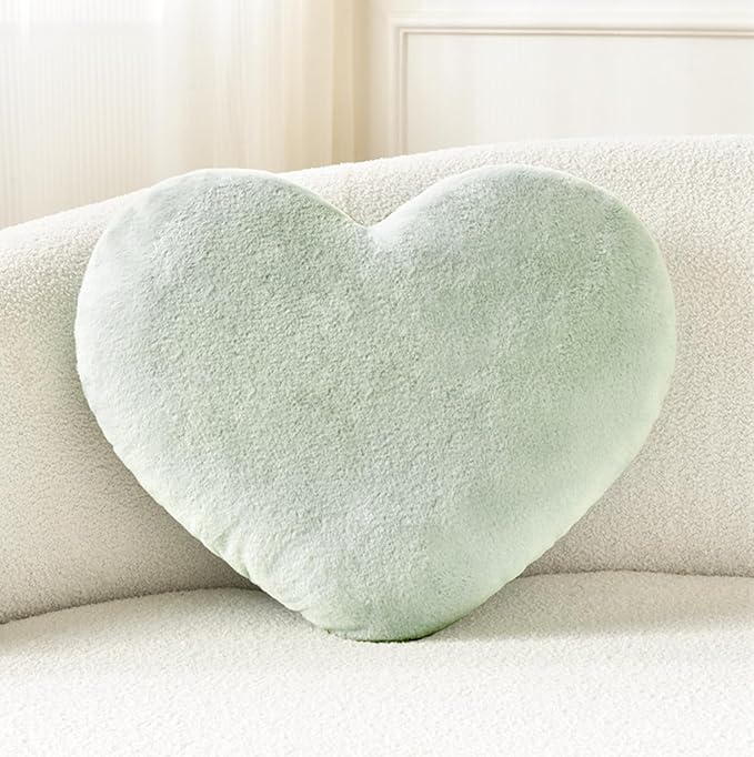 Petrella Heart Pillow Cute Fuzzy Pillows Throw Pillows for Bed Livingroom Home Decor Cushion Decorative Aesthetic Preppy Pillows Green,Large 19"x15"