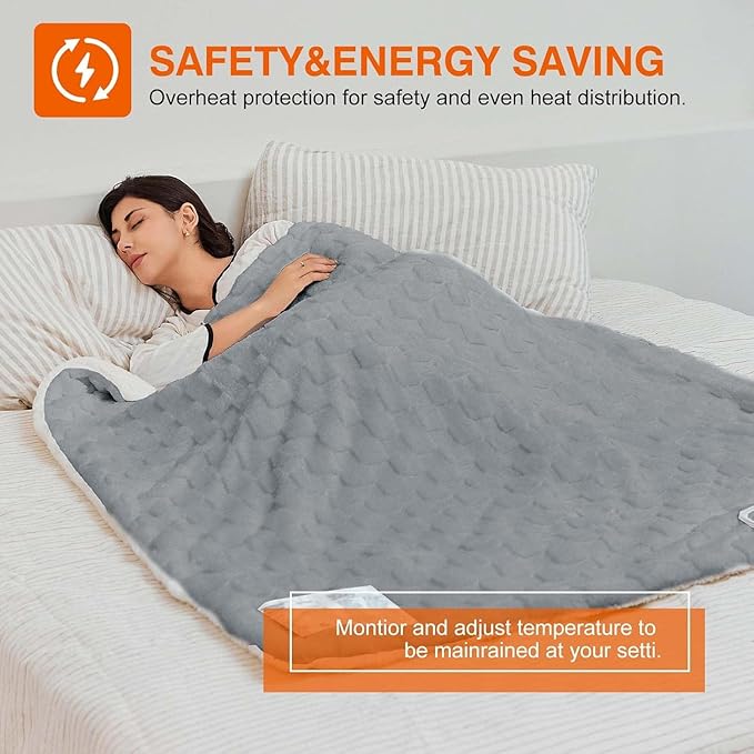 Electric Blanket, Heated Blanket with 6 Heat Levels & 10 Hours Auto Off, Soft Checked Flannel Fast Heating Blanket with ETL & FCC Certification (Gray, 62"X84")