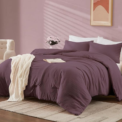 WRENSONGE Queen Comforter Set - 3 Pieces Prewashed Deep Purple Comforter Soft Lightweight for All Seasons,Down Alternative Comforters Queen Size with 2 Pillow Shams