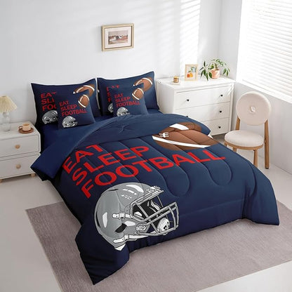 Feelyou Football Bed in a Bag Kids Rugby Bedding Set Boys Girls Football Lover Comforter Set King Size 7 Pieces Sports Bed Set with Comforter, Sheet Set, Pillowcases, Pillow Covers