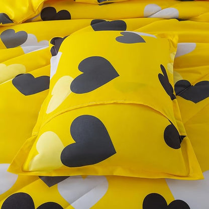 Caressma Farmhouse Yellow Queen Size Comforter Set 3 Pieces Bedding Set with Black Heart All Season Fluffy Soft Lightweight(1 Comforter & 2 Pillowshams)
