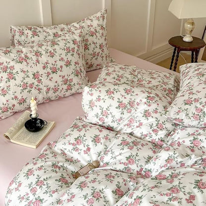 MKXI Queen Red Floral Comforter Set for Girls Botanical Bedding Comforter Red Flowers Print Vintage Farmhouse Bed Comforters