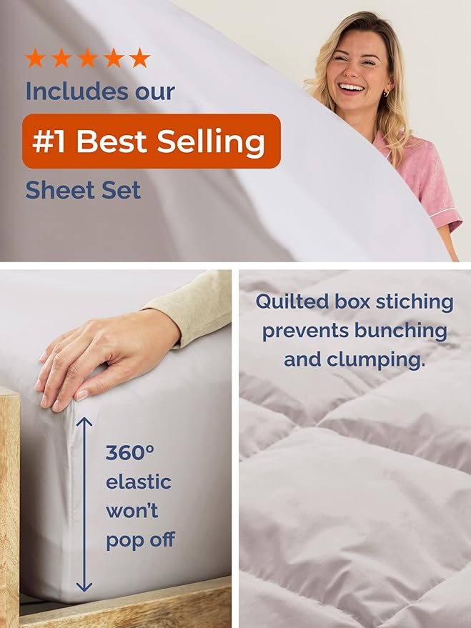 Queen Comforter Set - 7 Piece Bed in a Bag Queen Size Bed Set - Down Alternative Comforter, Flat Sheet, Fitted Sheet, Pillowcase & Shams for All Seasons - Ultra Soft, Comfy & Breathable - Light Grey