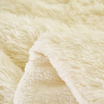 Joyreap 3-Piece Plush Shaggy Comforter Set, Twin Size Luxury Faux Fur Velvet Fluffy Bedding Set for All Season (Cream White, 68x86 inches)