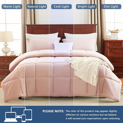 CozyLux Full Size Comforter Sets - Blush Pink Comforter Full Size, 3 Pieces Box Stitched Bed Set for All Seasons, Soft Lightweight Bedding Sets with 1 Down Alternative Comforter and 2 Pillow Shams