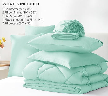 CozyLux Full Size Comforter Sets Mint Green - 7 Pieces Bed in a Bag Full, Luxury Soft Bed Set for All Seasons, Bedding Set with Down Alternative Comforter, Sheets, Pillowcases & Shams