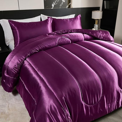 Satin Comforter Set King Silk Like Satin Bedding Set Luxury Hotel Silky Bed Home Deocr Sexy Silky Down Comforter Purple Bed Set 3 Pcs