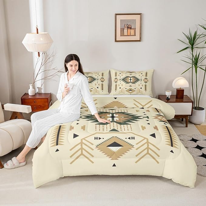 Southwest Comforter Set Twin Size Tribal Exotic Bedding Set 2pcs for Kids Teens Adults Women Room Decor Abstract Geometric Arrow Quilt Set Boho Vintage Duvet Insert,1 Pillowcase
