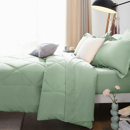 CozyLux King Size Comforter Set Sage Green - 7 Pieces Bed in a Bag King, Luxury Soft Bed Set for All Seasons, Bedding Set with Down Alternative Comforter, Sheets, Pillowcases & Shams
