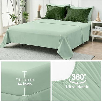 HYMOKEGE Dark Green/Sage Green Twin Comforter Set Seersucker 5 Pieces, All Season Luxury Bed in a Bag for Bedroom, Bedding Set with Comforter, Sheets, Pillowcase & Sham