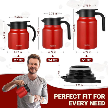 27Oz Thermal Coffee Carafes For Keeping Hot/Cold, Stainless Steel Coffee Carafe, Dustproof Insulated Water Carafe for Party/Home,Red