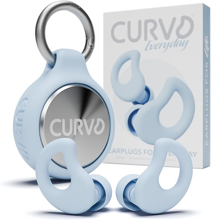 CURVD Everyday Earplugs + Case Clip Bundle, Perfect Ear Plugs for Sleep, Travel, Noise Sensitivity/canceling + Portable Waterproof Container & Silicone Sleeve for Ear Plugs(Blue)