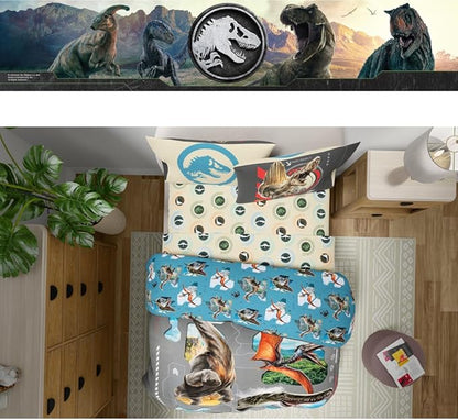 Jurassic World Rebirth Kids Bedding Super Soft Cozy Microfiber Comforter and Sheet Set, 5 Piece Full Size, (Officially Licensed Product) by Franco