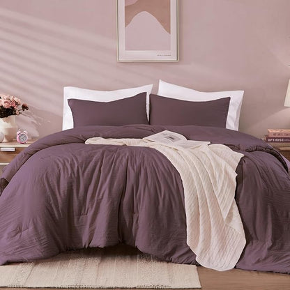 WRENSONGE Twin/Twin XL Comforter Set - 2 Pieces Deep Purple Comforter Prewashed Soft Lightweight for All Seasons,Fluffy Down Alternative Twin XL Comforter with 1 Pillow Sham