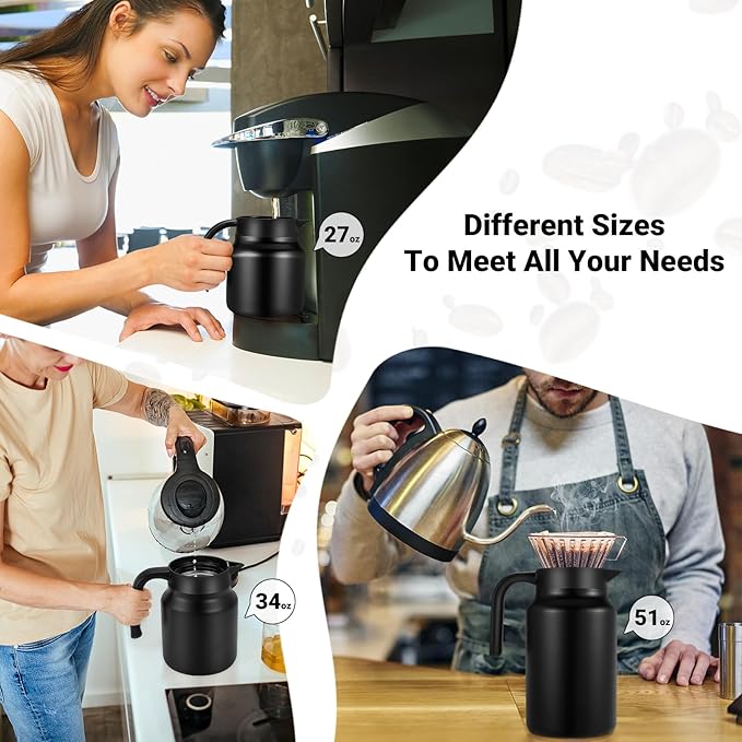 51Oz Thermal Coffee Carafes For Keeping Hot/Cold, Stainless Steel Coffee Carafe, Dustproof Insulated Water Carafe for Party/Home,Black