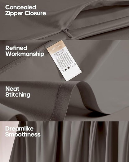 THXSILK Silk Sheet Set 3 Pcs, King Size Sheet Set, Soft Breathable Bed Sheets with 1 Fitted Sheet, 2 Pillowcases with Zipper Closure, Cooling for Hot Sleeper, Charcoal