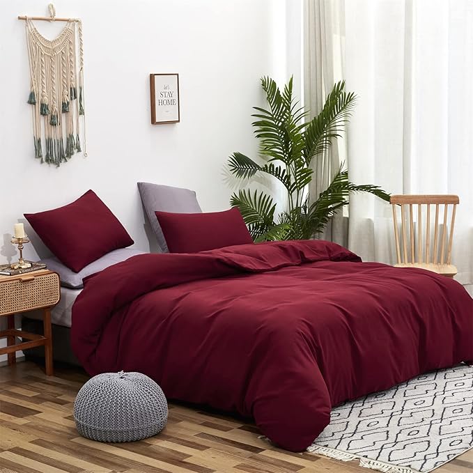 Luxlovery Burgundy Comforter Set Dark Red Bedding Set Full Maroon Marsala Wine Red Solid Soft Breathable Claret Blanket Quilts Maroon Comforter Set Women Girls