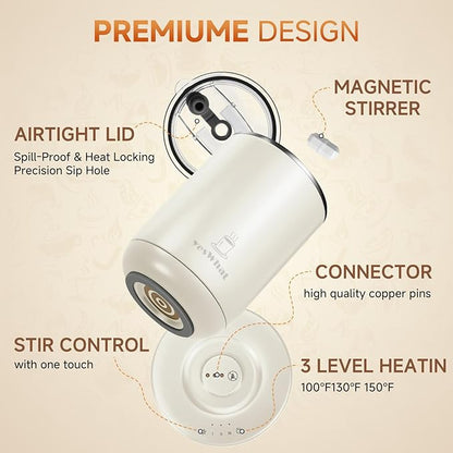 Coffee Mug Warmer 11oz,Self Stirring Smart Mug Warmer with Temperature Control & Auto Shut-Off,Stainless Steel Electric Heated Coffee Mug with Detachable Heating Base for Home,Kitchen & Gifts (White)