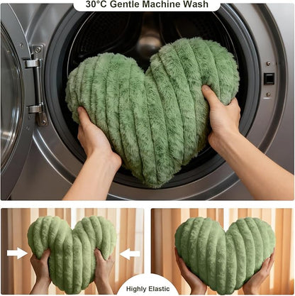 2 Pcs Sage Green Heart Throw Pillows, 16 Inch Soft Fluffy Heart-Shaped Comfort Pillows with Calming Texture, Hug Pressure for Relaxing Moments, Ideal for Sofa, Reading, and Naps (Sage Green)