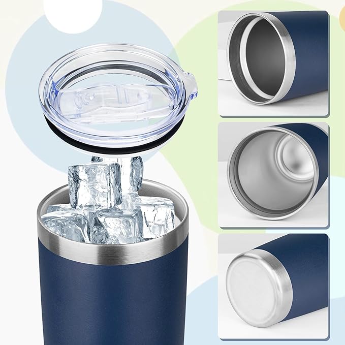 20oz Tumbler with Lid Stainless Steel Insulated Tumblers Travel Coffee Tumbler Bulk Double Wall Vacuum Insulated Water Cup Christmas Gifts for Women Men Her Him Home Office (Navy, 4pack)