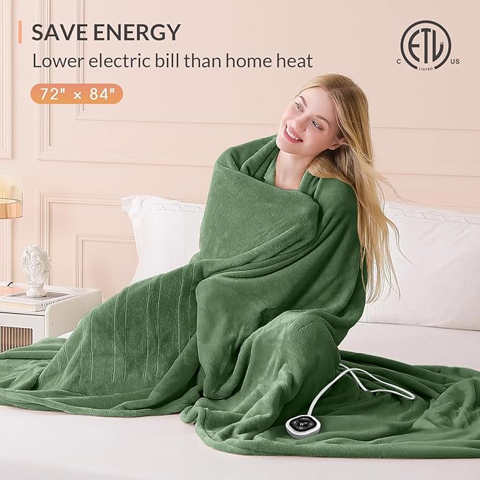 HOMLYNS LuxeHeat Heated Blanket Electric Blanket Full Size, Soft Flannel Sherpa Heating Blanket with 10 Heat Settings, 1-10 hrs Timer Auto Shut Off (72x84 inches, Green)