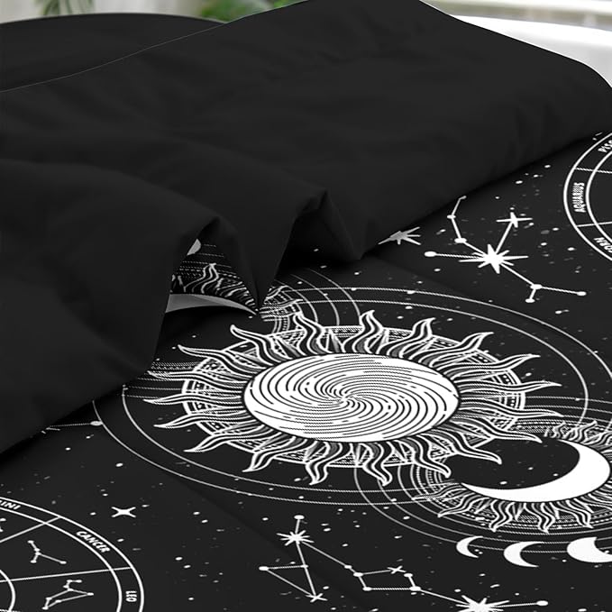 Comforter Set Queen Size, Sun Moon Tarot Vintage 7 Pcs Bedding for Kids and Adults, Boho Bohemian Retro Bed Sheet Sets with Fitted Sheet 2 Pillowcases & 2 Shams for Bedroom Bed Decor
